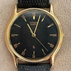 Citizen Quartz Black Dial Genuine Leather Unisex Watch